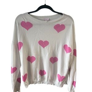 Pink Lily white sweater hearts Valentine’s Day preppy coquette kidcore soft girl